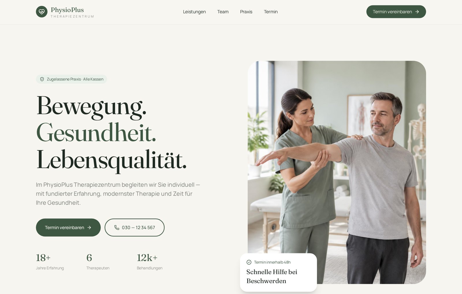 PhysioPlus Therapiezentrum – Konzeptauftritt